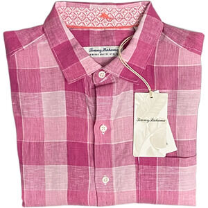 Tommy Bahama Shirt Men's Large "Barbados Breeze Stretch" Pink Linen Blend NEW